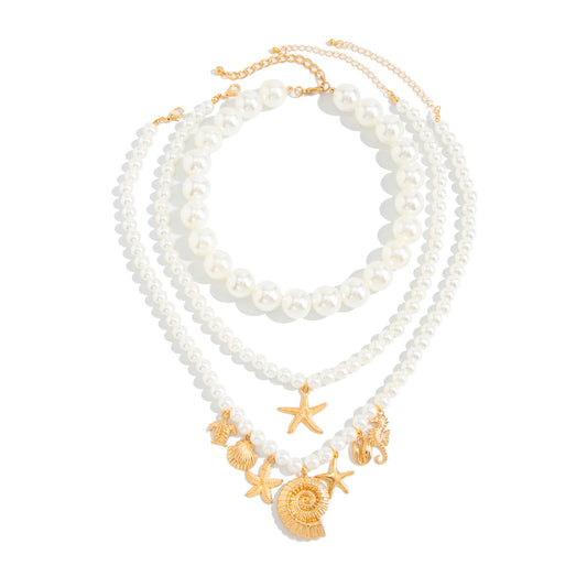 Starfish & Seahorse Pearl Layered Necklace