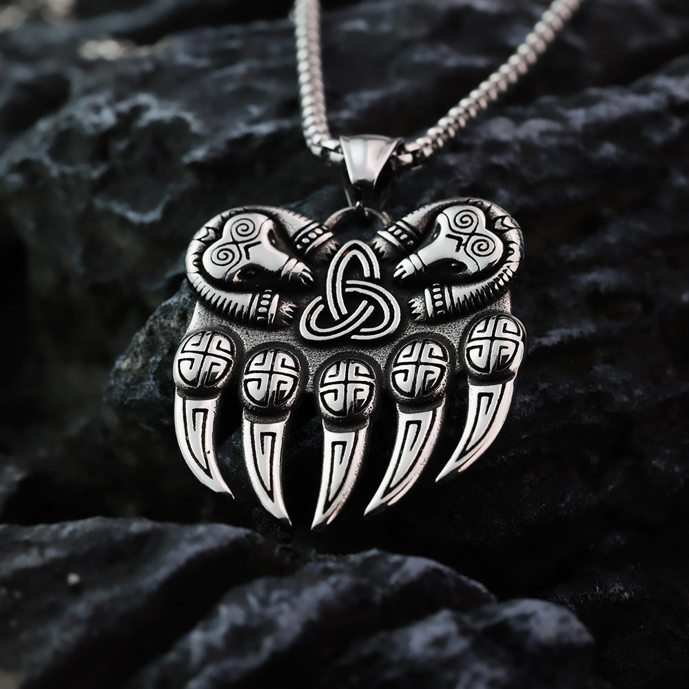 Vintage Nordic Men's Stainless Steel Viking Pendant Necklace