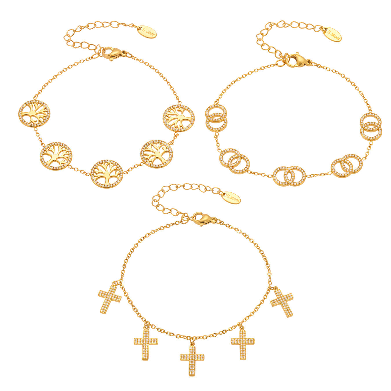 Planderful Zircon Stainless Steel Cross Bracelet For Women