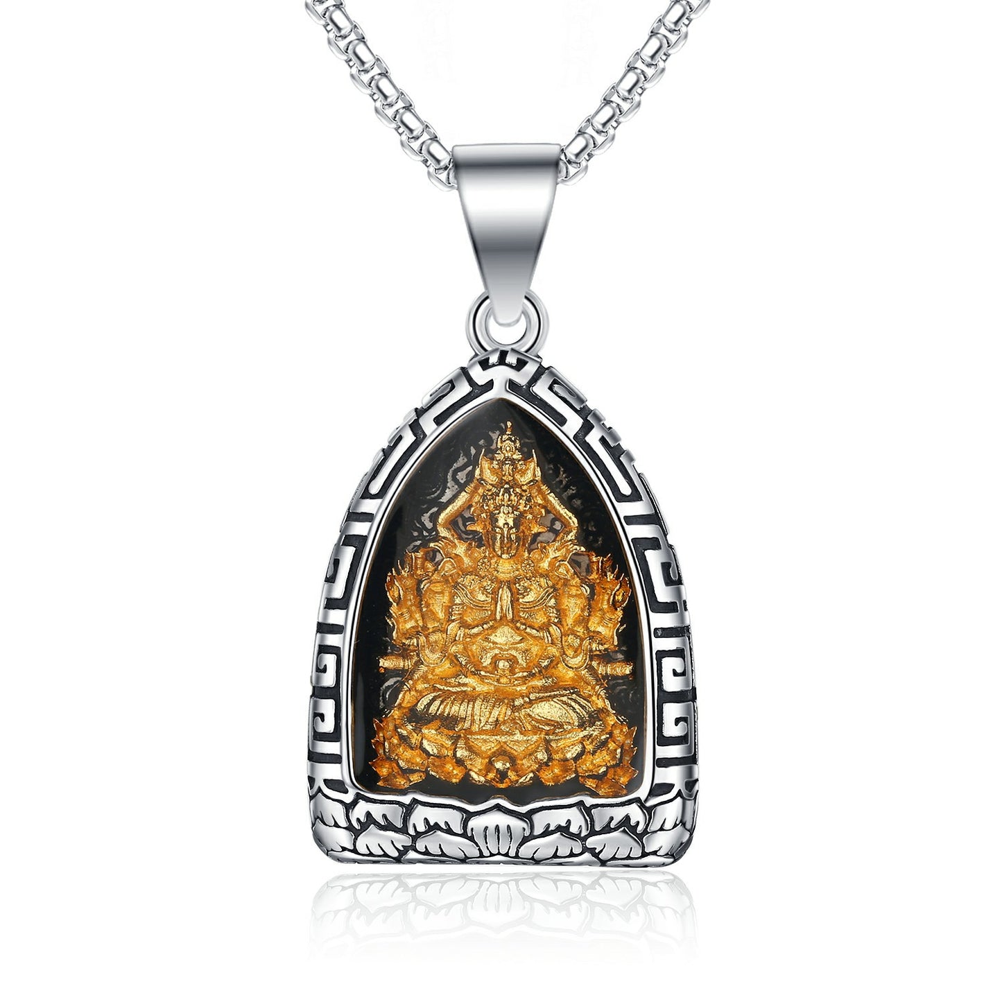 Titanium Steel Necklace – Statement for Men Featuring Eight Patron Saints Pendant Zodiac Buddha Chinese Pendant