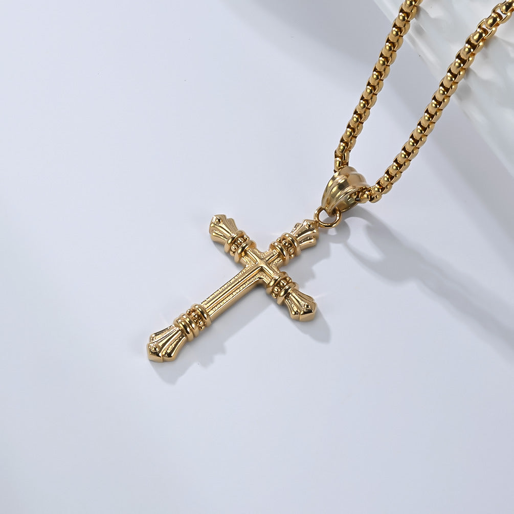 Planderful Titanium Cross Necklace for Men Retro Punk Style