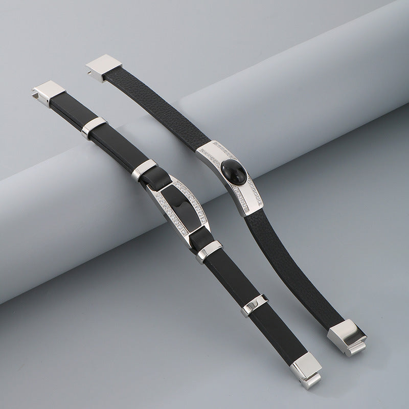 Planderful Leather Bracelet For Men Zircon Encrusted