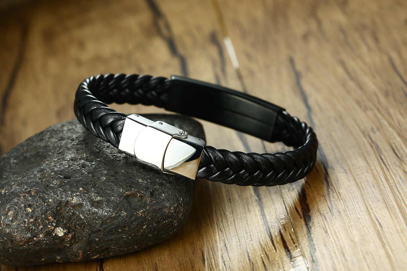 Stainless Steel Leather Bracelet Trendy Men's Jewelry