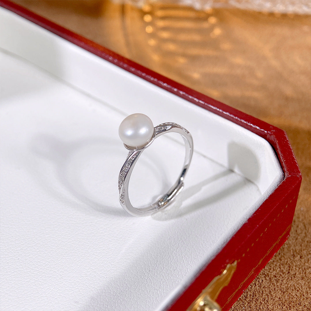 S925 Sterling Silver Freshwater Pearl Möbius Ring — Adjustable