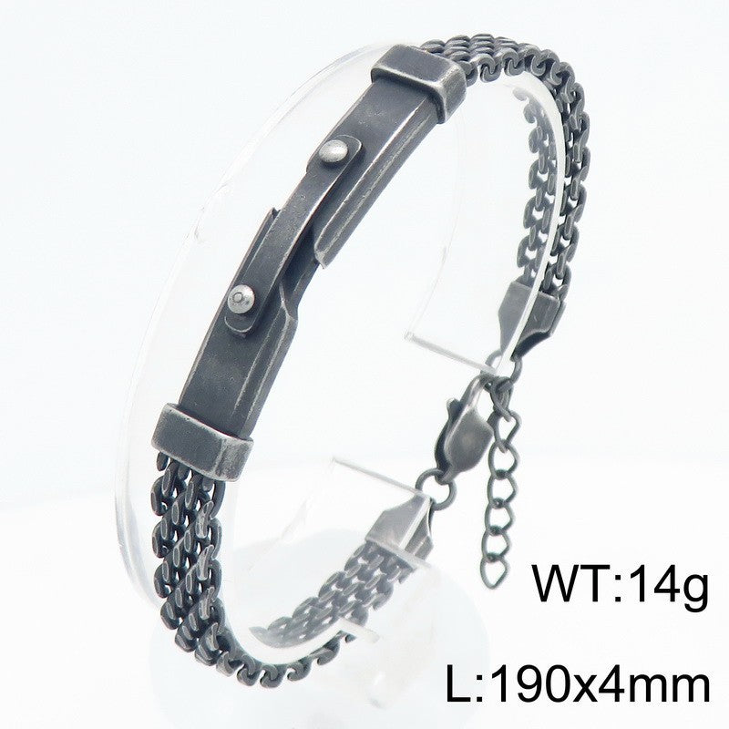 Strap Chain Bracelet – Nail Curved Bar Mesh With Extension Chain Stainless Steel