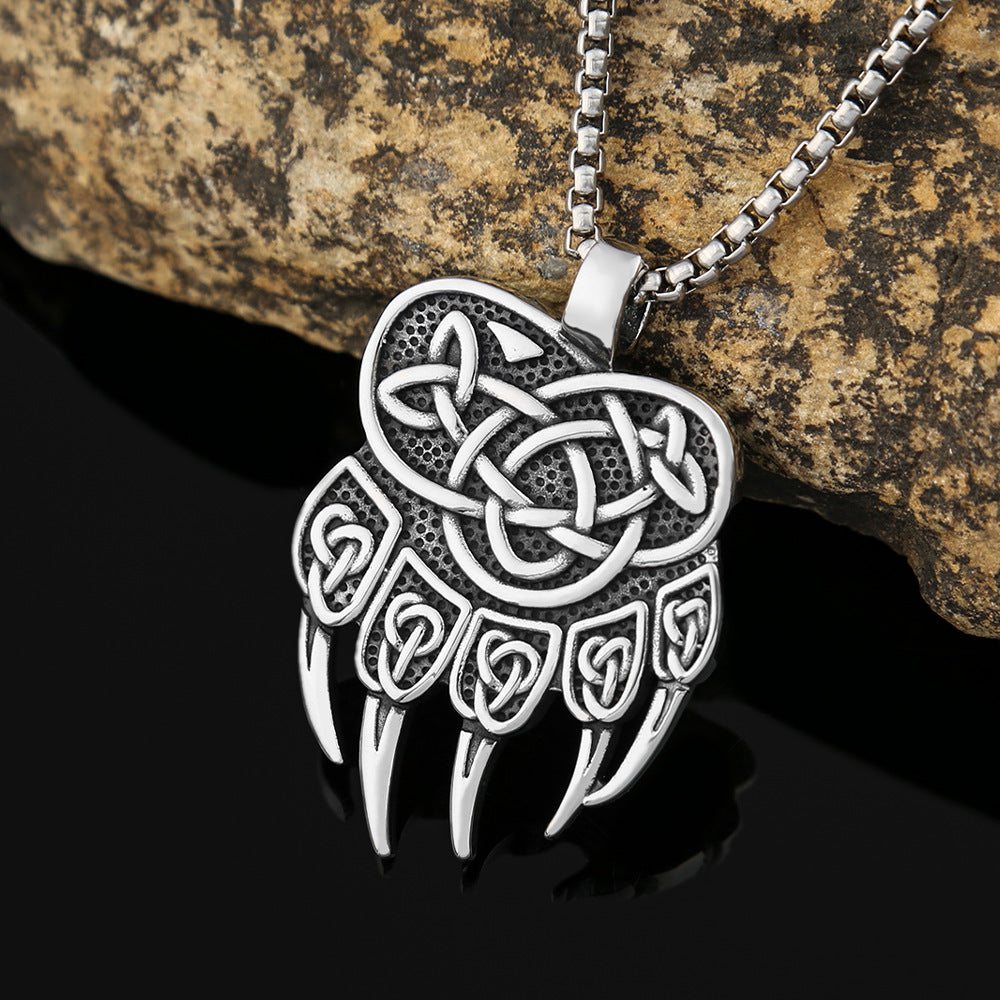 European and American Stainless Steel Bear Claw Necklace for Men