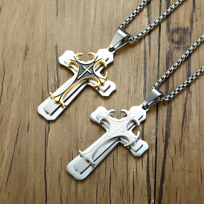 European And American Jewelry Titanium Steel Cross Necklace Pendant Wholesale For Men