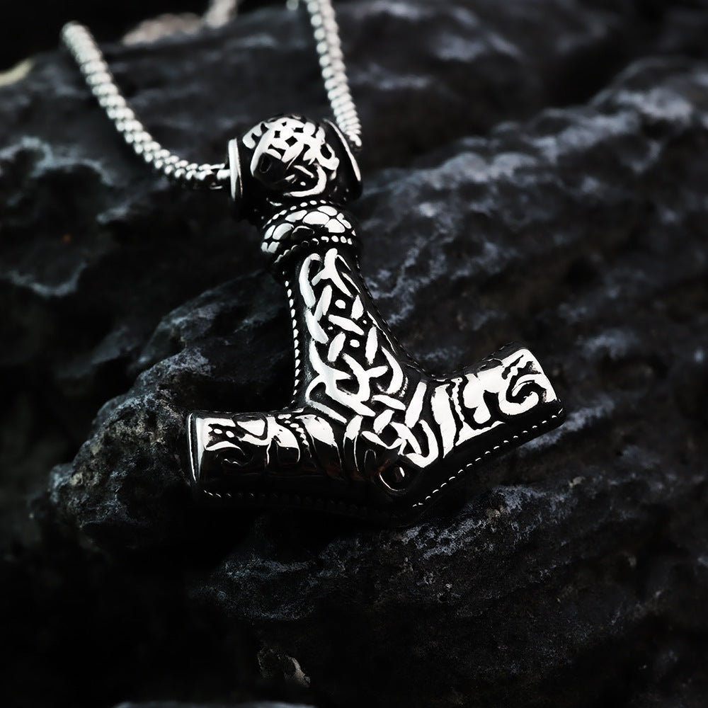 Nordic Retro Stainless Steel Double-Sided Viking Pendant for Men