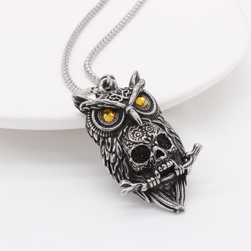 Owl Skull Pendant Titanium Steel For Men And Women Unisex Protection Retro Dark Style Planderful Jewelry