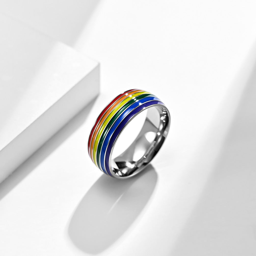 Rainbow Element Titanium Steel Ring for Men - Personalized Hand Jewelry