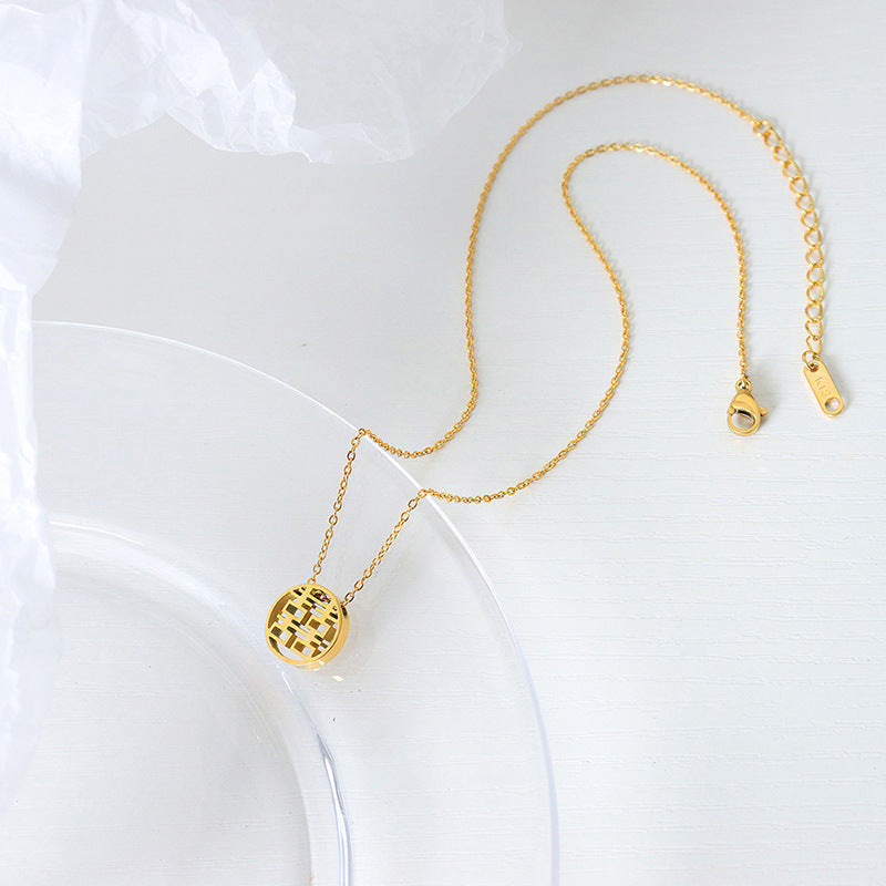 Joyful Chinese Hollow Pendant Necklace - Titanium Steel Jewelry