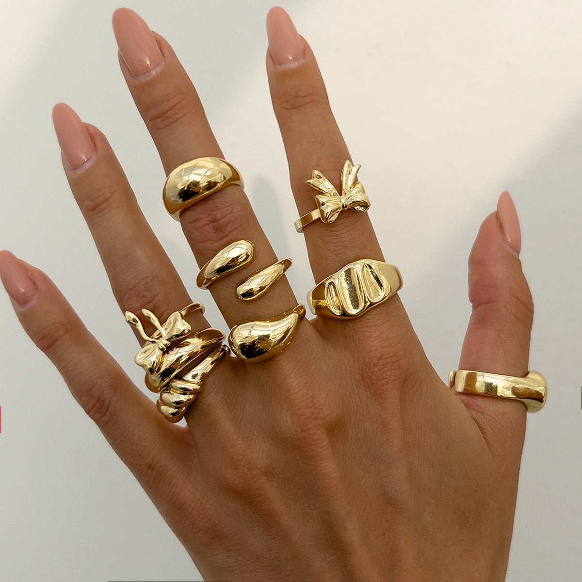 Planderful Vienna Verve Lava Texture Bow Set Joint Ring – Adjustable Geometric Design