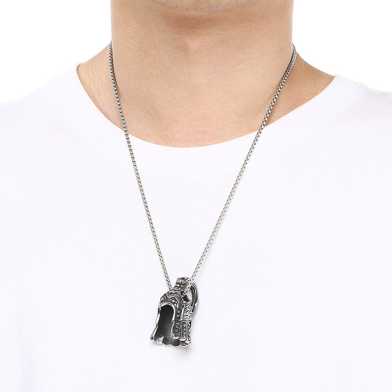 Viking Warrior Helmet Buddha Head Pendant, Dark Gothic Wind Lightning Red Eye Skull Necklace