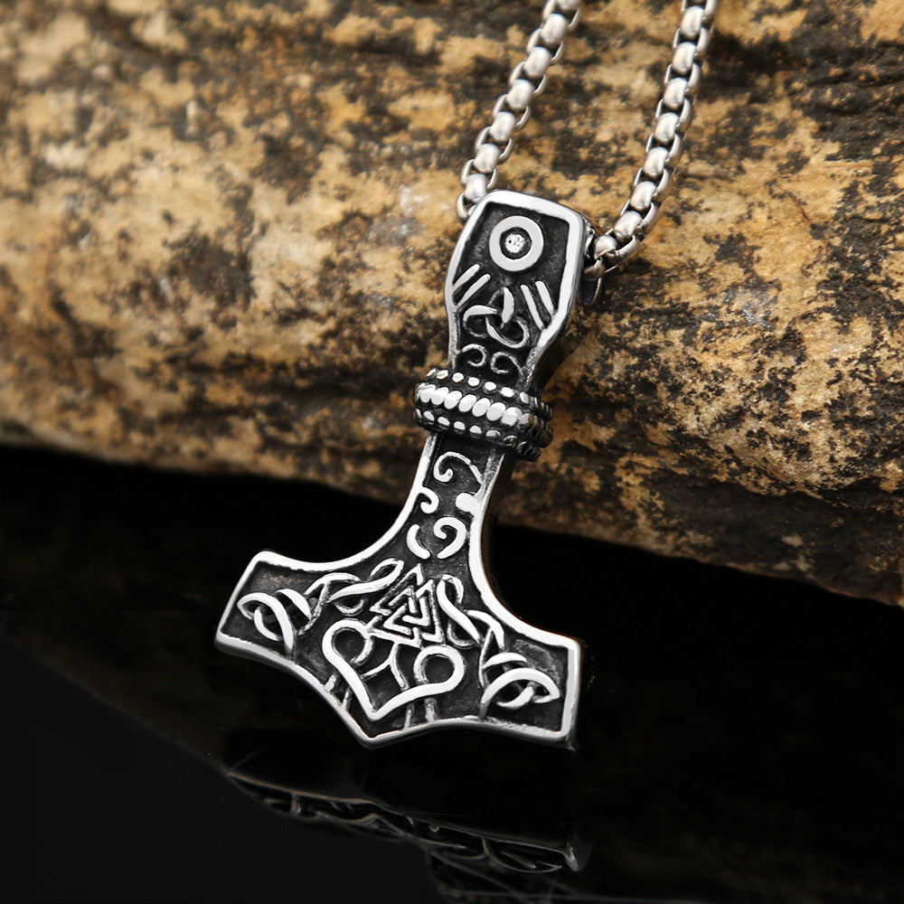 Nordic Viking Triangle Rune Titanium Steel Hammer Pendant