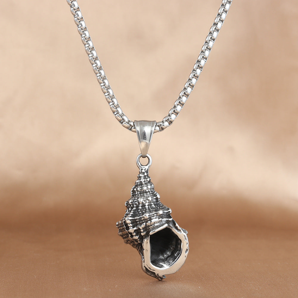 European And American Stainless Steel Conch Pendant Necklace