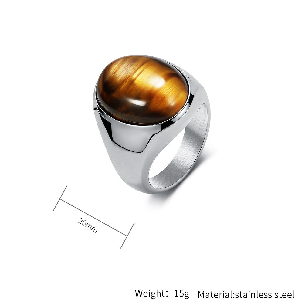 Tiger's Eye Ring Unisex Titanium Steel Jewelry By Planderful Everyday Genie Collection Elegant Protective Statement