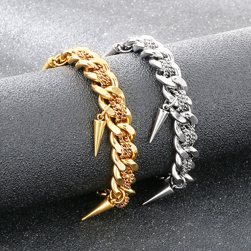 Rock Laminated Cuban Chain – Hip Hop Rivets With Extension Chain Titanium Steel Men's Bracelet