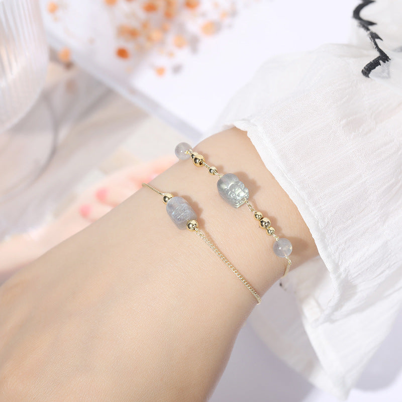 Lucky Crystal Moonstone Bracelet with Sterling Silver Needle