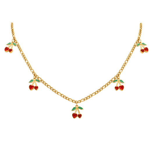 Stainless Steel Nk Chain Zircon Cherry Daily Stacked Street Wear Holiday Gift Necklace