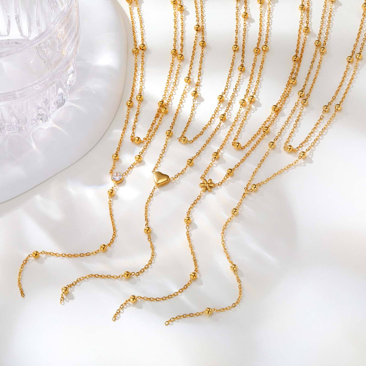 Bead Chain Tassel Double-Layer Stainless Steel Necklace Unisex