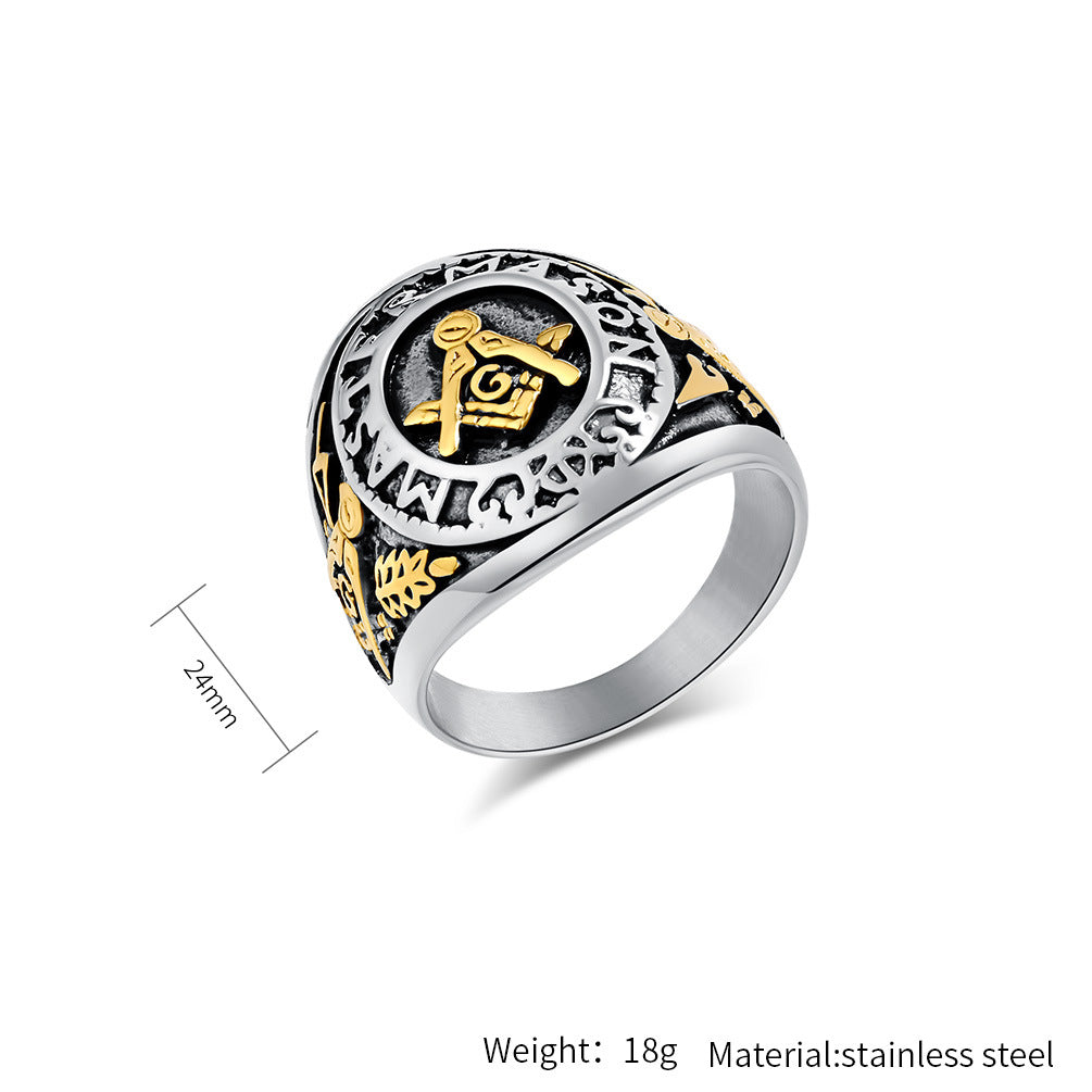 Planderful Freemasonry Ring For Men Titanium Steel Durable Vintage Logo Fraternity Jewelry
