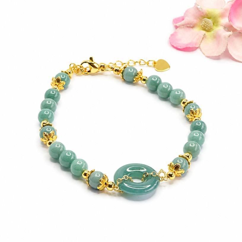 Blue Water Jadeite Donut Bead Beaded Bracelet