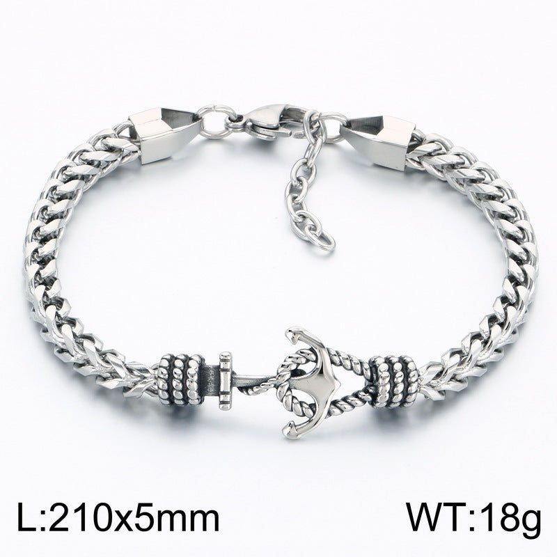 Punk Front & Back Chain Adjustable Bracelet Nautical Anchor Layered Keel Chain