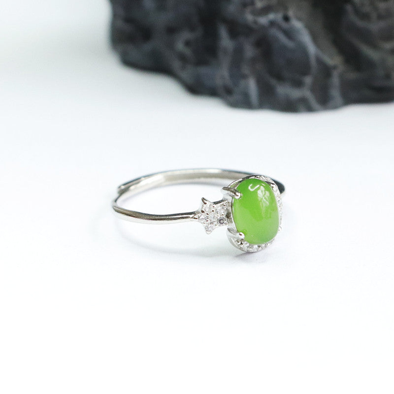 Fortune's Favor Sterling Silver Jade Ring with Russian Jasper and Zircon