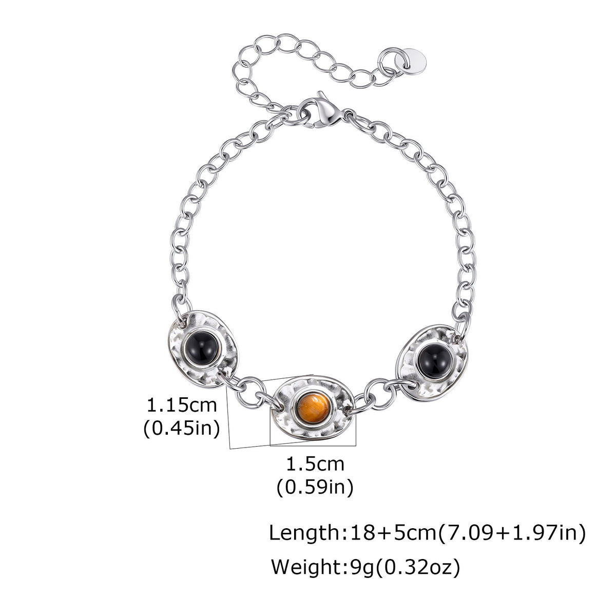 Tiger's Eye Black Stainless Steel Bracelet
