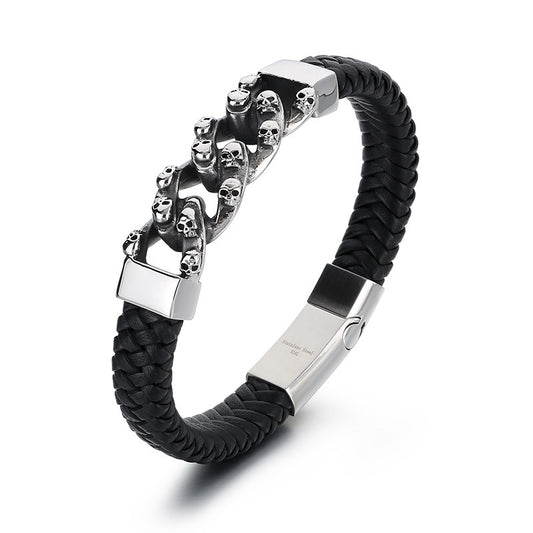 Skull Stainless Steel Woven Leather Bracelet – Vintage Cross Boat Anchor Scorpion