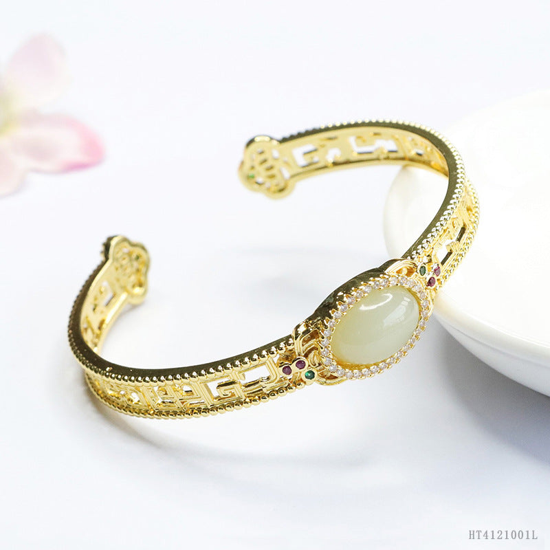 Qingshui Hetian Jade Openwork Cuff Bracelet