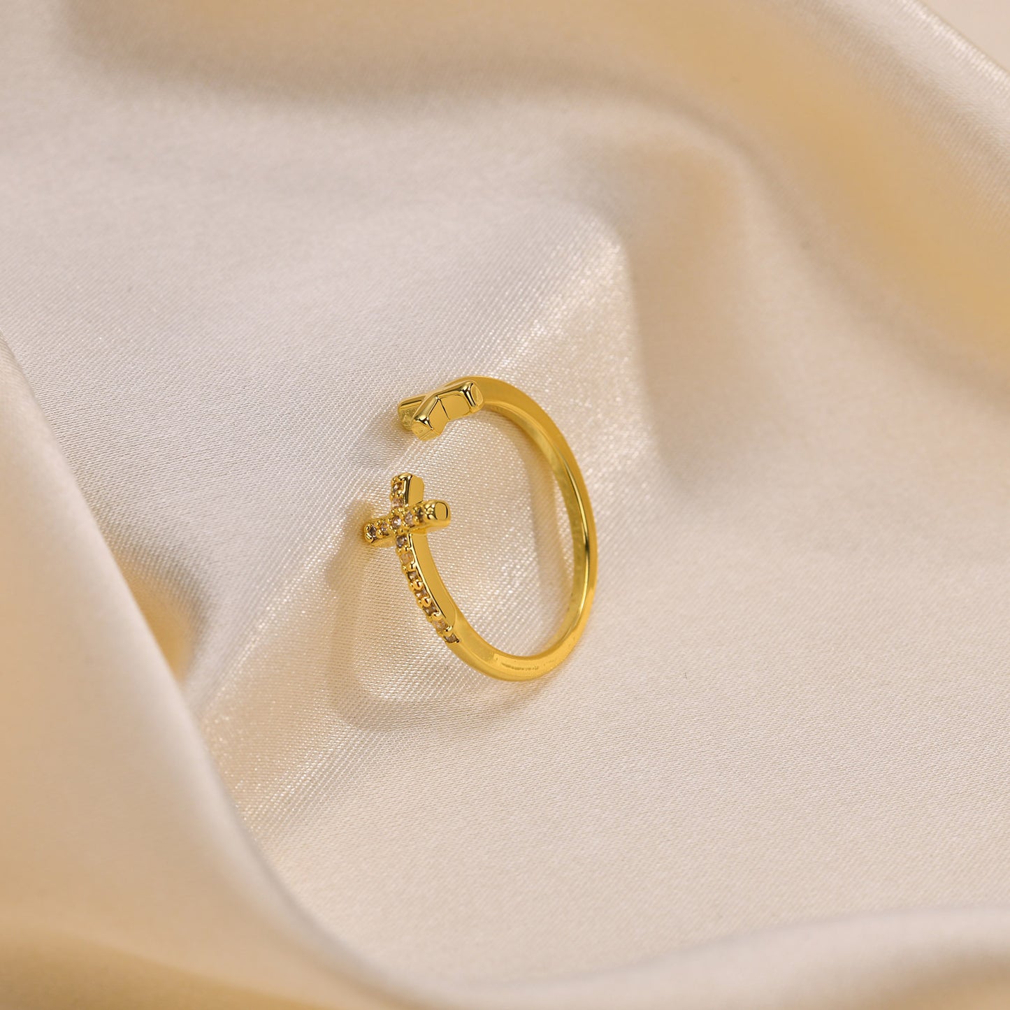 Cross Zircon Ring Women's Fashion Copper Adjustable Design