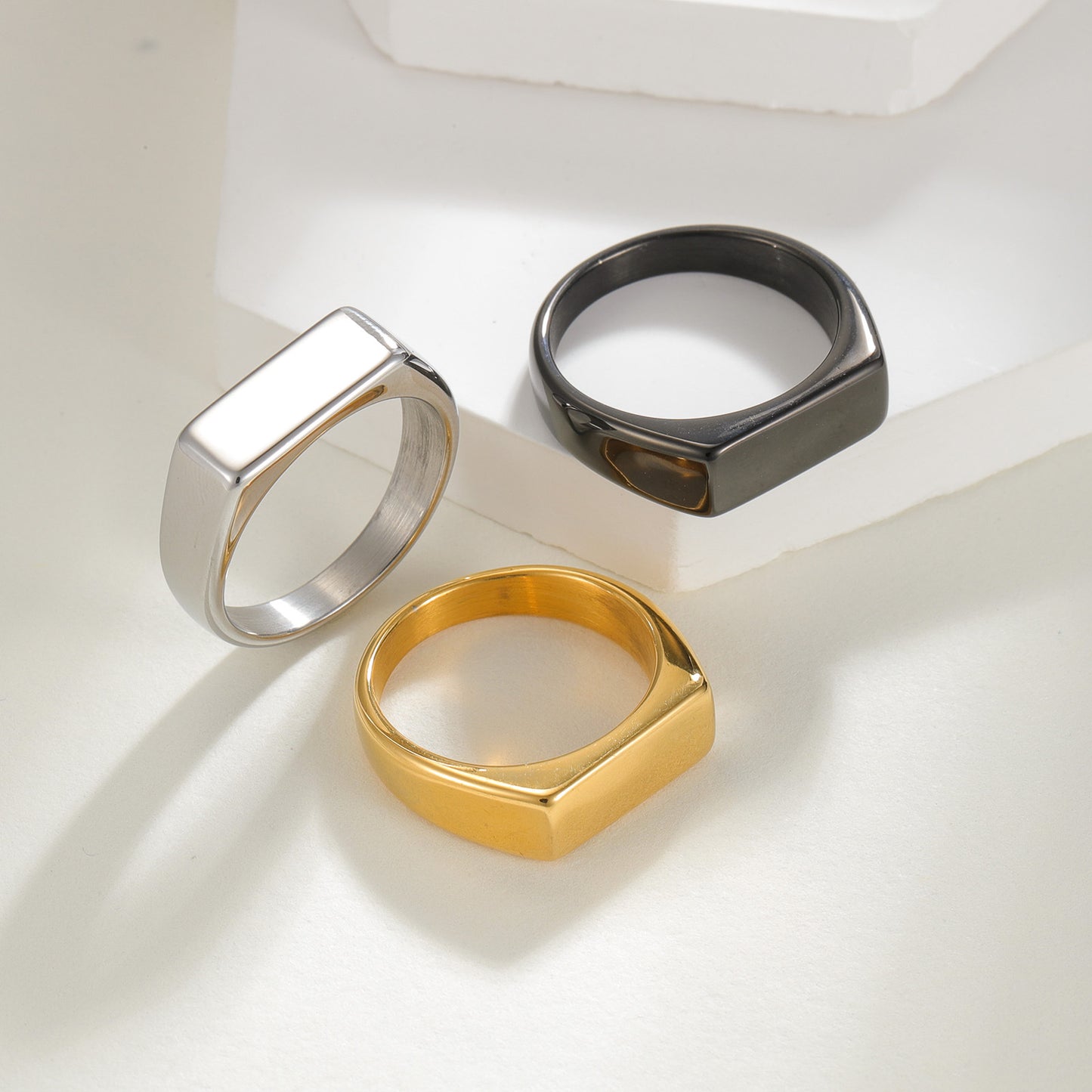 Planderful Titanium Steel Rectangular Ring Unisex Retro Personality Casting Protection Statement Jewelry