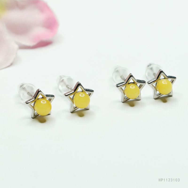 Beeswax Amber Star 925 Silver Stud Earrings