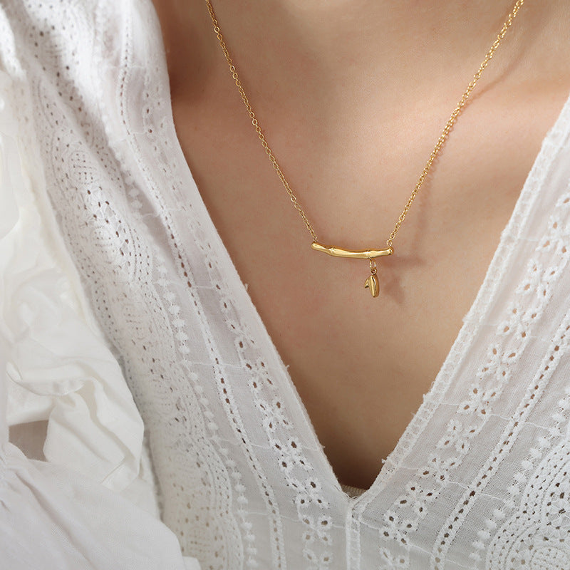 Exquisite Gold-Plated Pendant Necklace with Bamboo Leaf Design - Women's Jewelry Wholesale