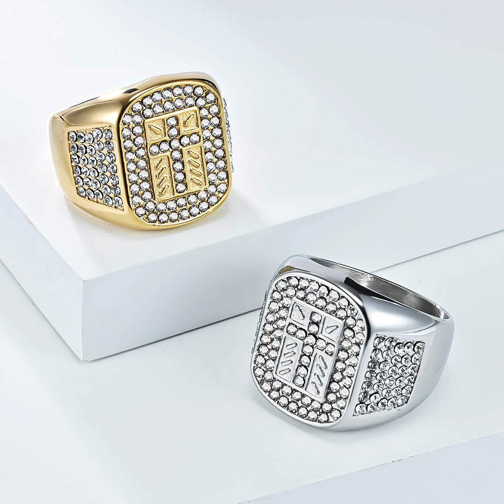 Planderful Hip Hop Ring Titanium Steel Full Zircon Cross For Men Elegant High End Jewelry