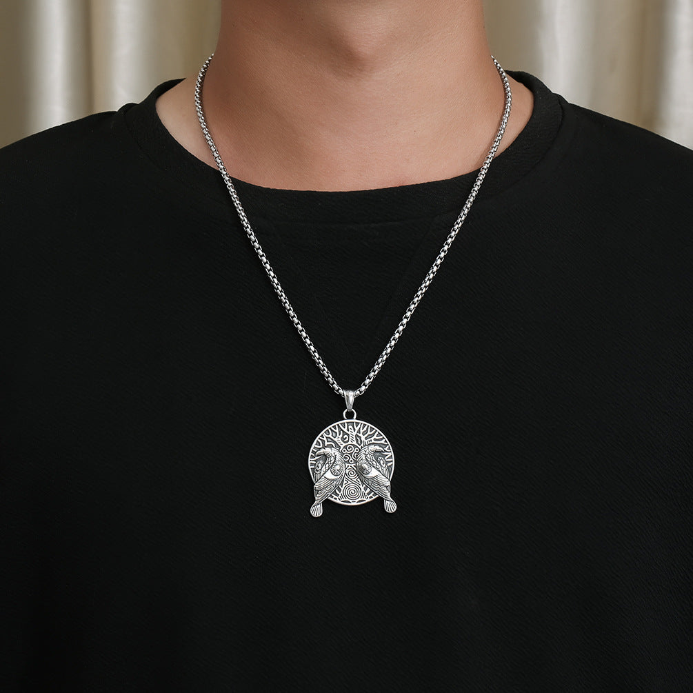 Vintage Nordic Viking Crow Titanium Steel Necklace for Men
