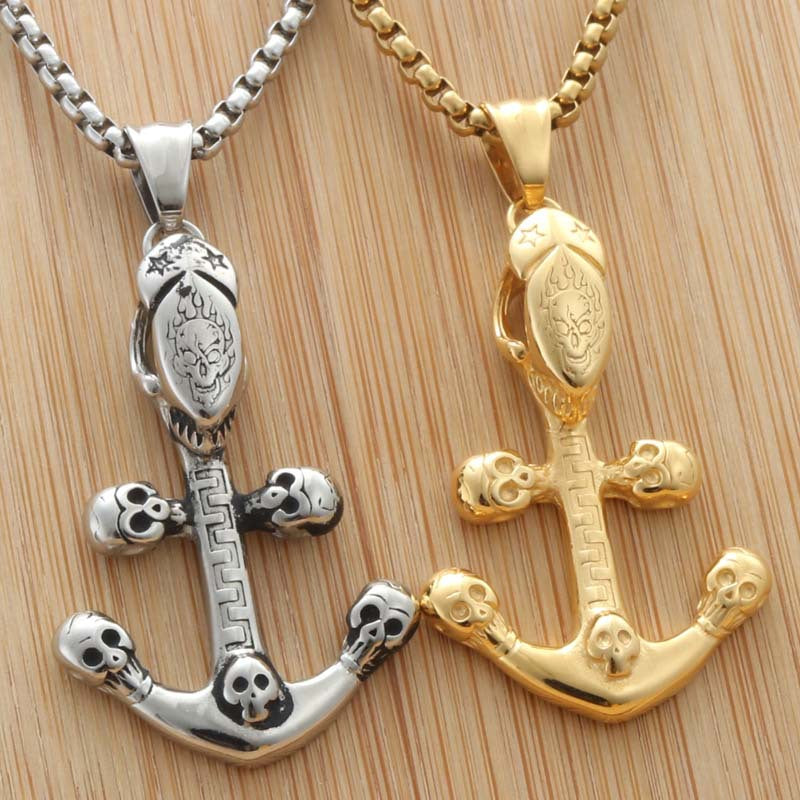 Personalized Titanium Steel Sail Anchor Pendant Necklace for Men - Trendy Punk Style