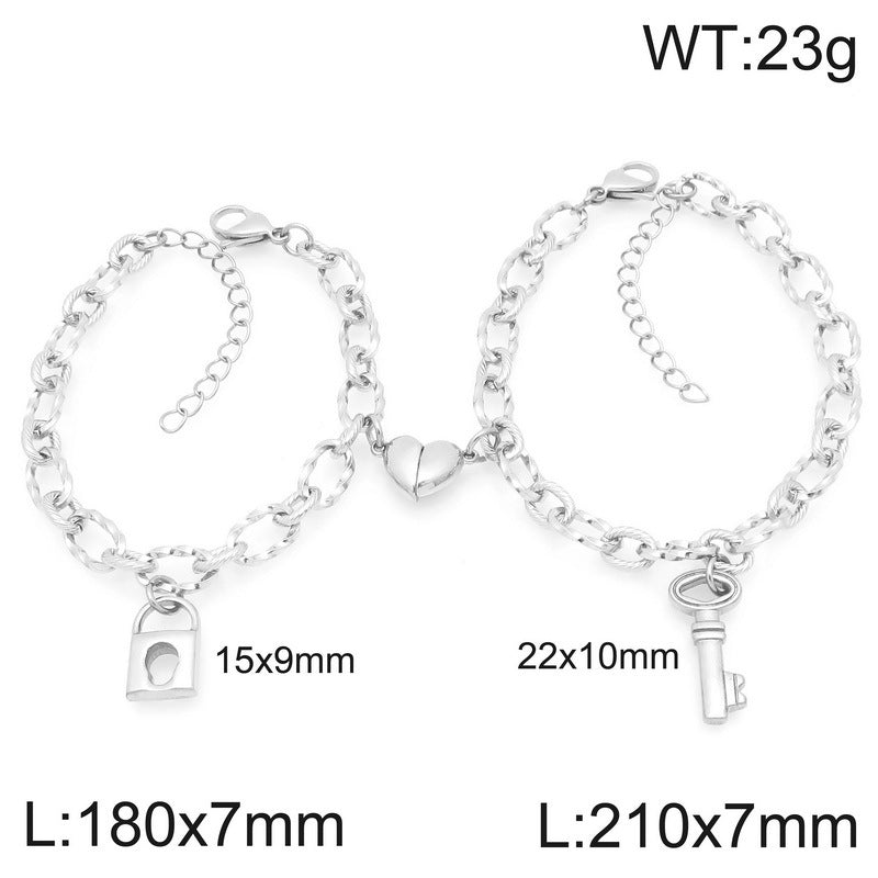 Key Love Magnet Titanium Steel Bracelet – Design Heart Lock Couple
