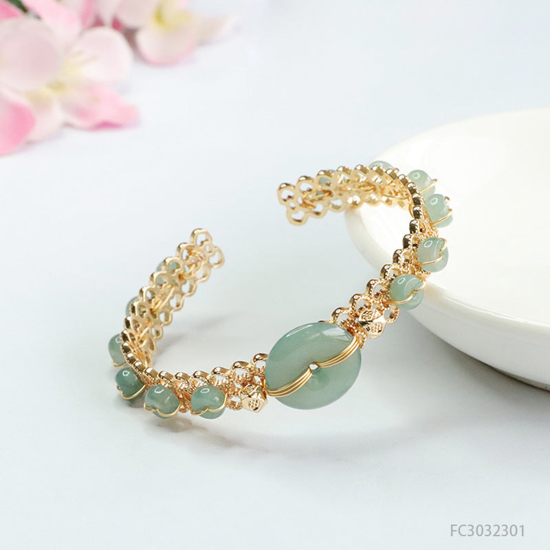 Blue Water Jadeite Peace Buckle Cuff