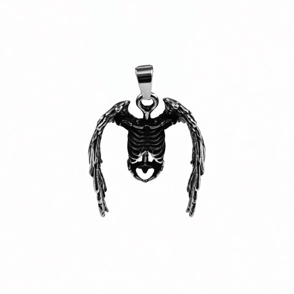 Half-Body Skull Wings Men's Stainless Steel Pendant Halloween Necklace
