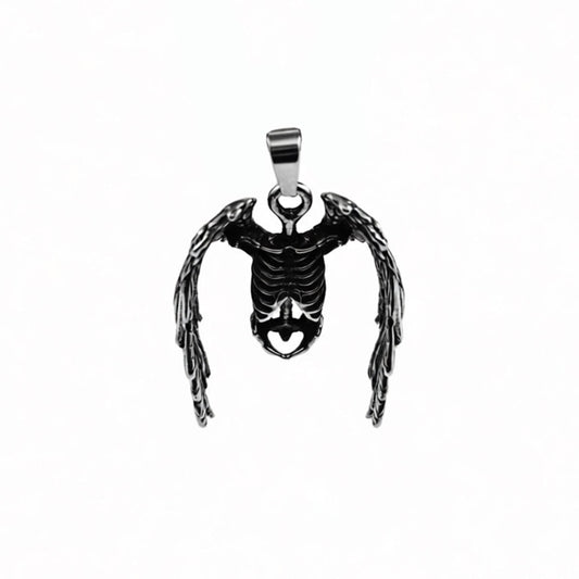 Half-Body Skull Wings Men's Stainless Steel Pendant Halloween Necklace