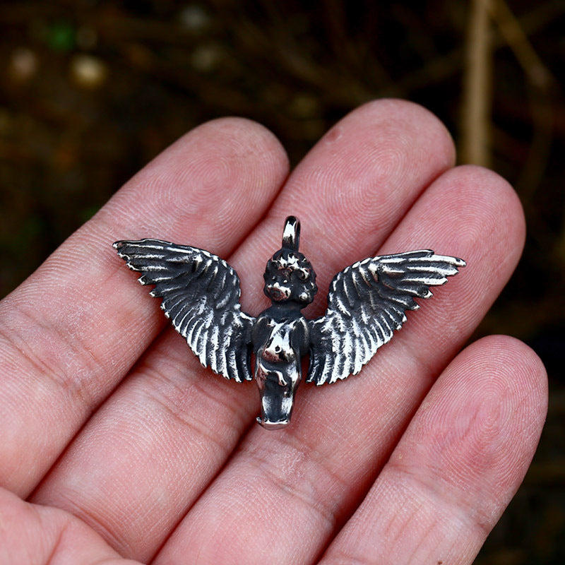 Titanium Steel Retro Angel Wings Pendant for Men - European and American Style Accessories