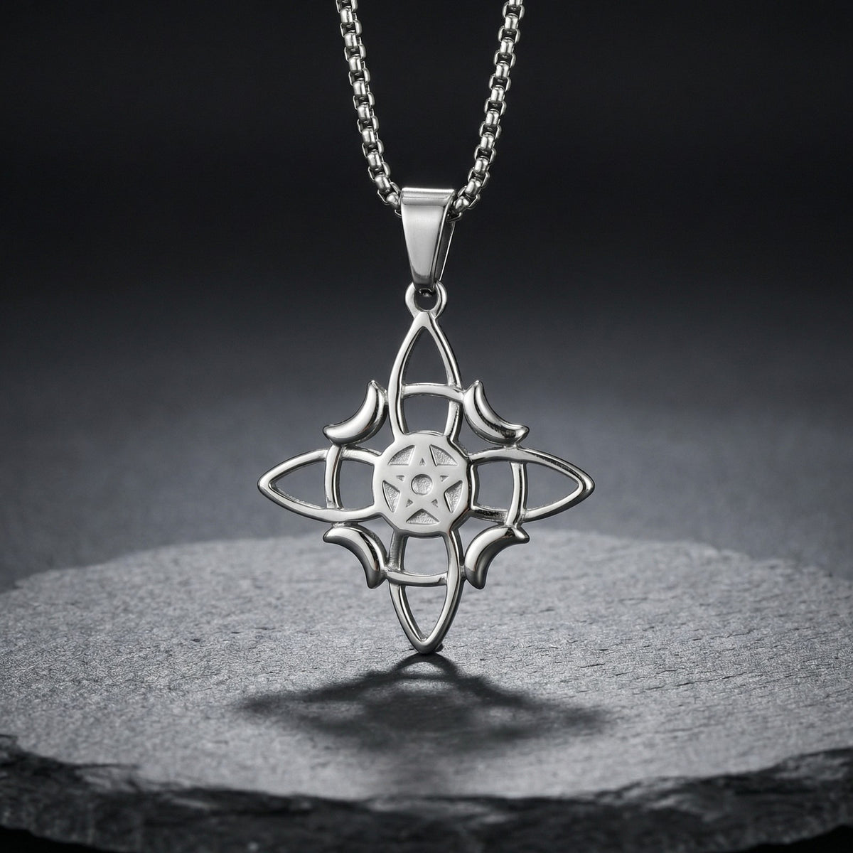 Celtic Knot Star & Moon Stainless Steel Pendant