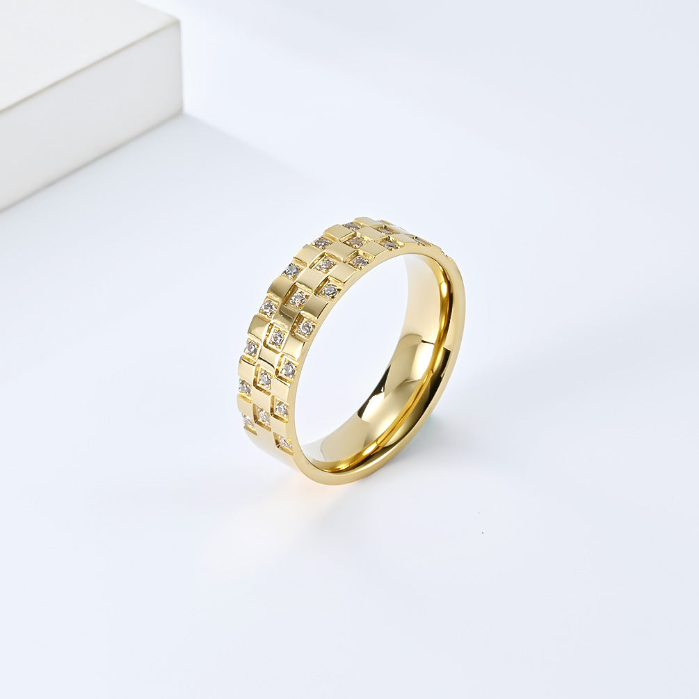 Planderful Zircon Ring Unisex Titanium Steel Inlaid Checkered Zircon For Couples Everyday Genie