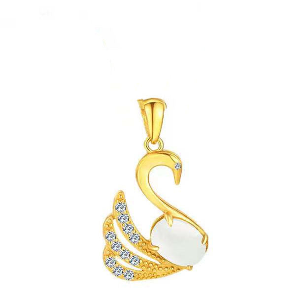 White Hetian Jade Swan Pendant — Chain Option