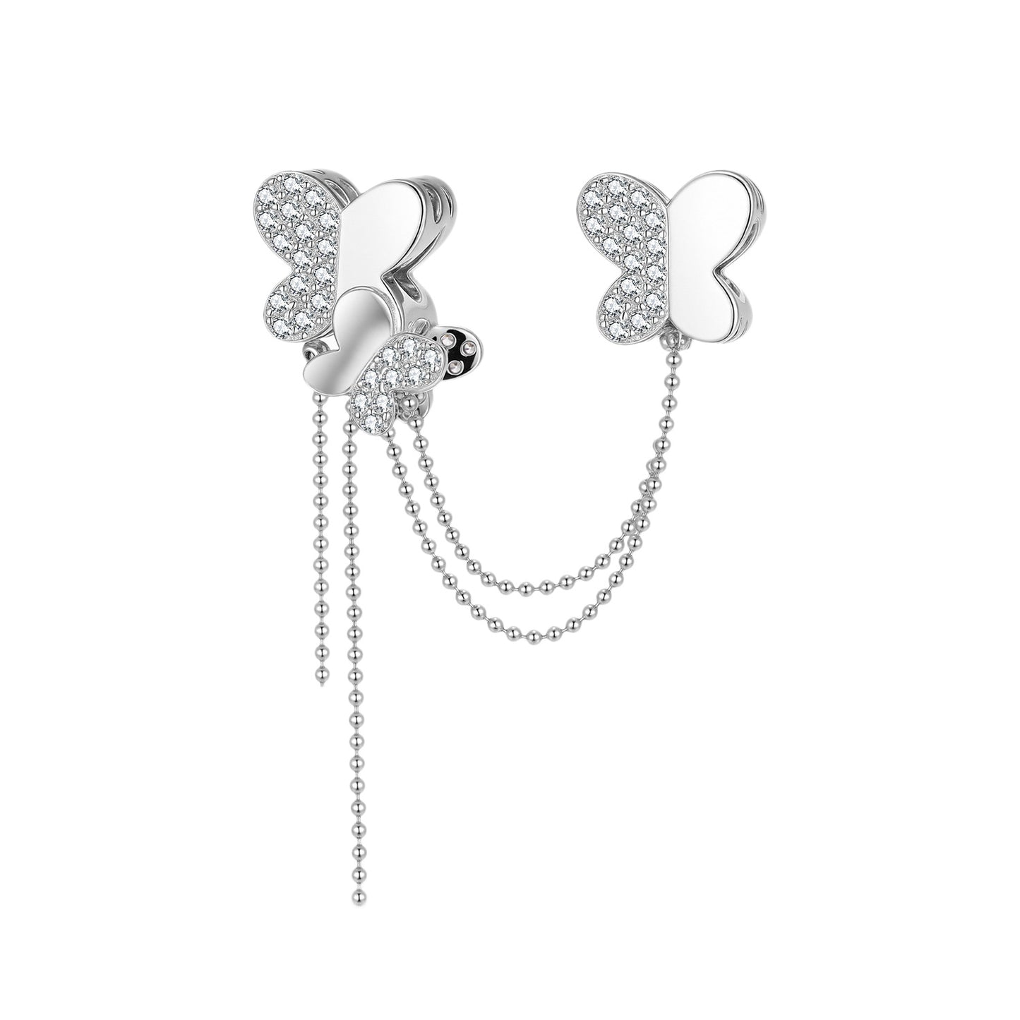 Planderful Jewelry Butterfly S925 Sterling Silver Beading Pendant Bracelet With White Zircon Inlay