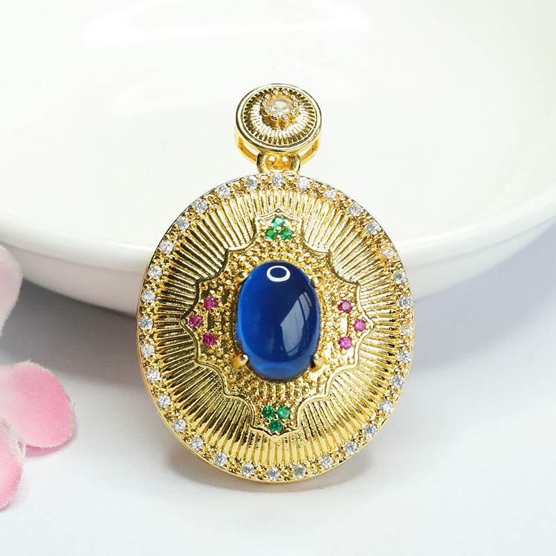 Lab-Grown Blue Spinel Woven Pendant — No Chain