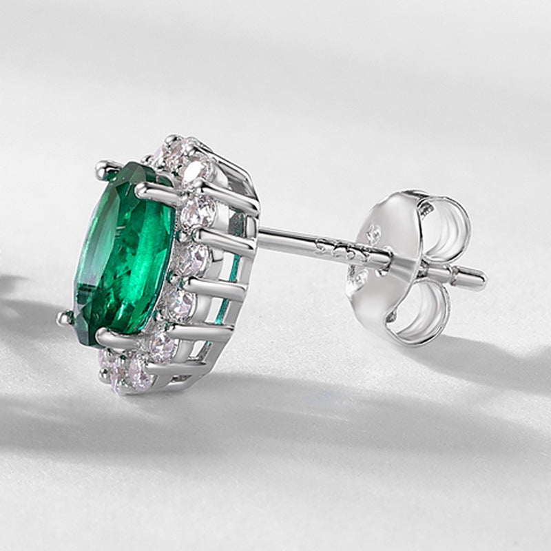 S925 Sterling Silver Lab-Grown Gemstone Oval Stud Earrings