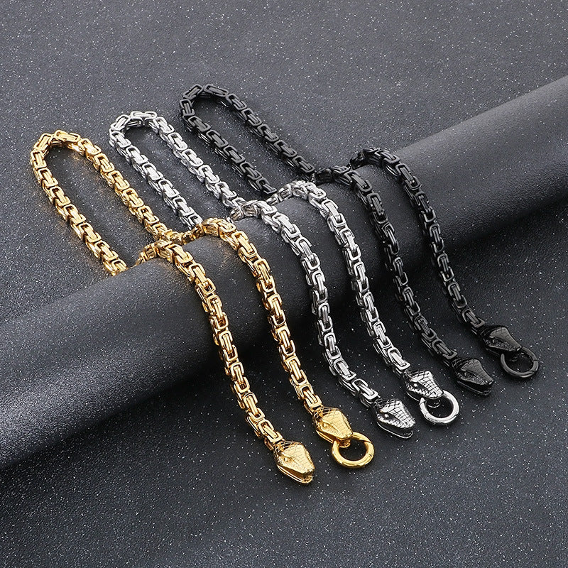 Planderful Men Stainless Steel Double Snakehead Necklace